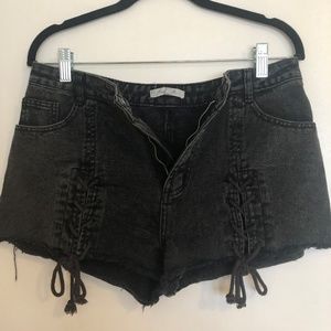 Nordstrom black lace-up jean shorts